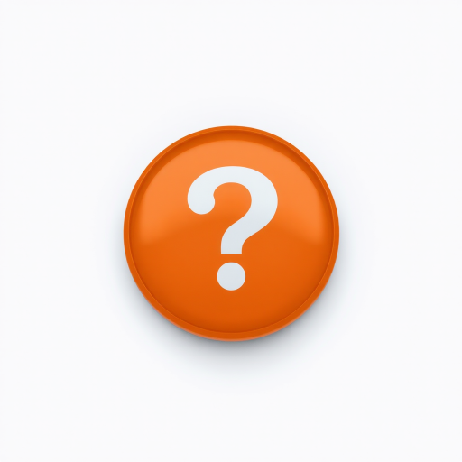 Create a high-resolution image of an orange circular button featuring a large white question mark in the center, captured with a Canon EOS R5 camera at f/2.8 aperture, ISO 100, using a 50mm lens from a straight-on perspective.