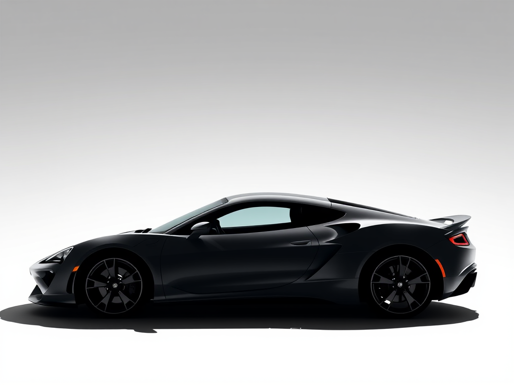 Create a high-resolution silhouette of a sports car with a clean, sleek design, using a Canon EOS R5 camera with a 50mm f/1.2 lens, aperture set to f/2.8, ISO 100, 1/200s shutter speed, taken from a side profile view against a minimalistic background for enhanced contrast and clarity.