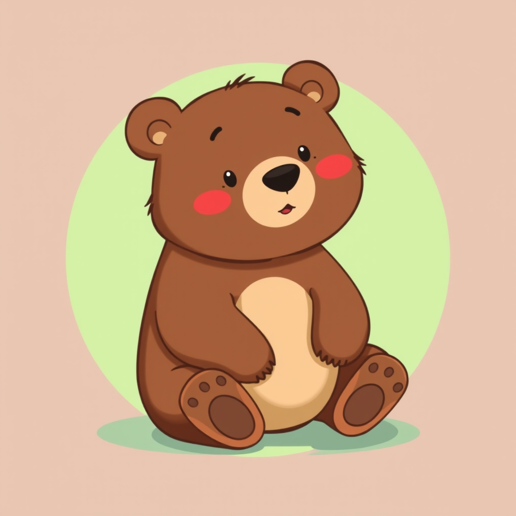 Create a digital illustration of a cute bear sitting down with a light green background, using a camera type of digital illustration, with a camera view that focuses on the bear in a playful pose, and use high resolution settings to enhance detail and color vibrancy.
