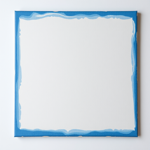 Please generate a high-resolution image of a blank canvas with a textured blue border, using a DSLR camera at f/8 aperture, ISO 100, 1/250 shutter speed, 50mm lens, in a soft natural light setting.