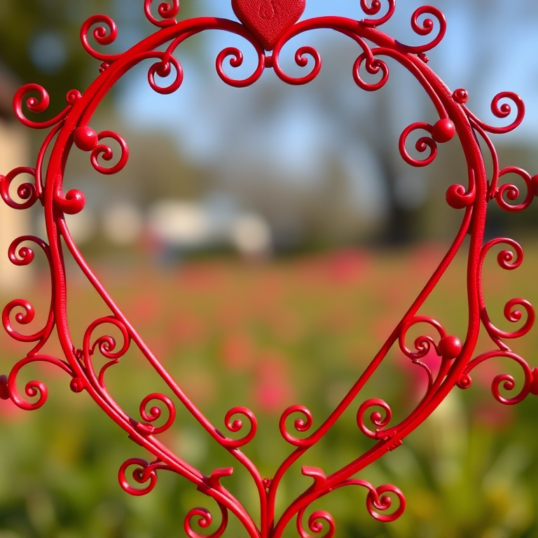 Create a high-resolution image of a red heart-themed frame with intricate detailing, using a DSLR camera with a 50mm lens, aperture set to f/2.8, ISO 100, and natural lighting for an enhanced visual effect.