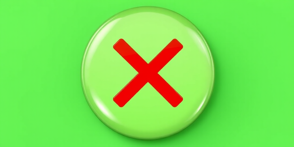 Create a high-resolution circular button icon featuring a bold red "X" symbol over a green background with a glossy finish, soft lighting, and a subtle shine effect, captured with a Canon EOS 5D Mark IV using an f/2.8 aperture, ISO 100, and a 50mm lens in a macro style for enhanced detail.