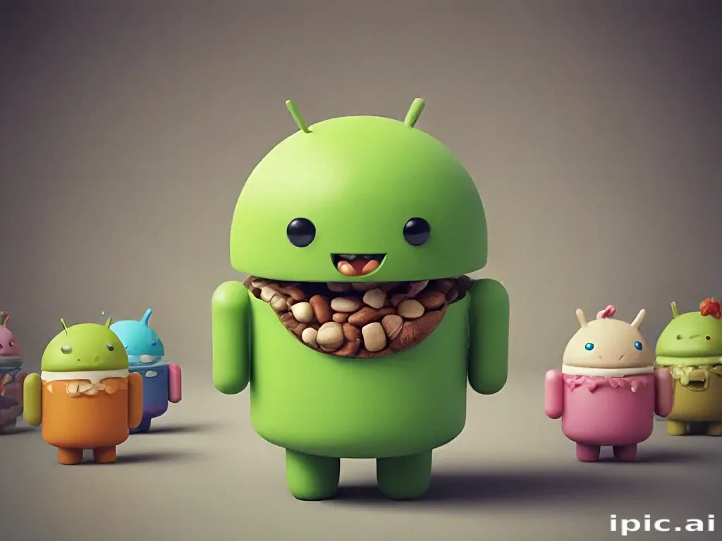 Colorful Android Characters Gather Around a Cheerful Green Android Figure