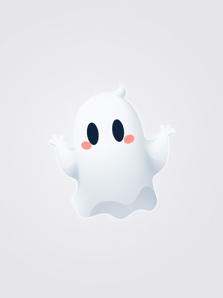 Create a minimalist cartoon ghost illustration, use a Canon EOS R5, ISO 100, f/8, 1/200s, shot from a high angle with a clean background for enhanced clarity.