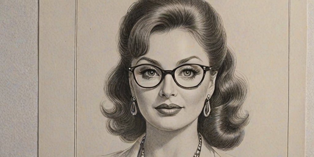 Stunning Naomi Judd, pencil sketch, portrait of Attractive woman 1935s in glasses, hair style beatnik, outline, clear lines, fine lines, 8k