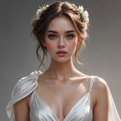 digital painting,  digital illustration,  stunning girl, make up , white silk dress extreme detail,  digital art,  4k,  ultra hd