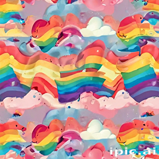 Whimsical Rainbow Clouds and Playful Shapes in a Colorful Fantasy Landscape
