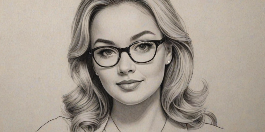 Gorgeous Tiffany Thornton, pencil sketch, portrait of Comely woman 1954s in glasses, hair style beatnik, outline, clear lines, fine lines, 8k