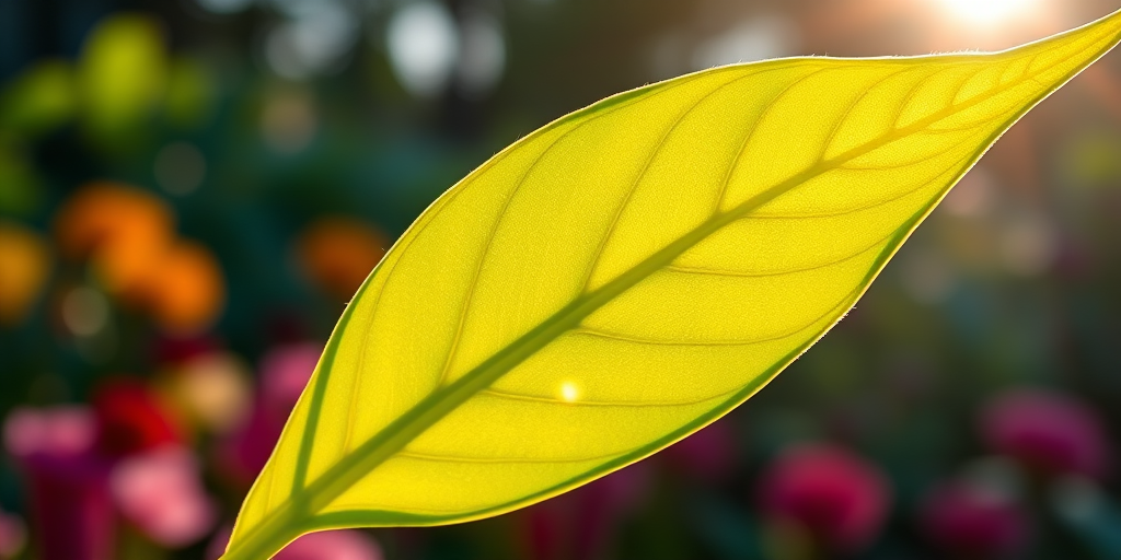 capture a backlit close-up of a green leaf with a spadix against a blurred colorful garden background, use a aperture of f/2.8 for a shallow depth of field, shutter speed 1/1000 sec, ISO 100, with a macro lens on a DSLR camera to enhance image quality