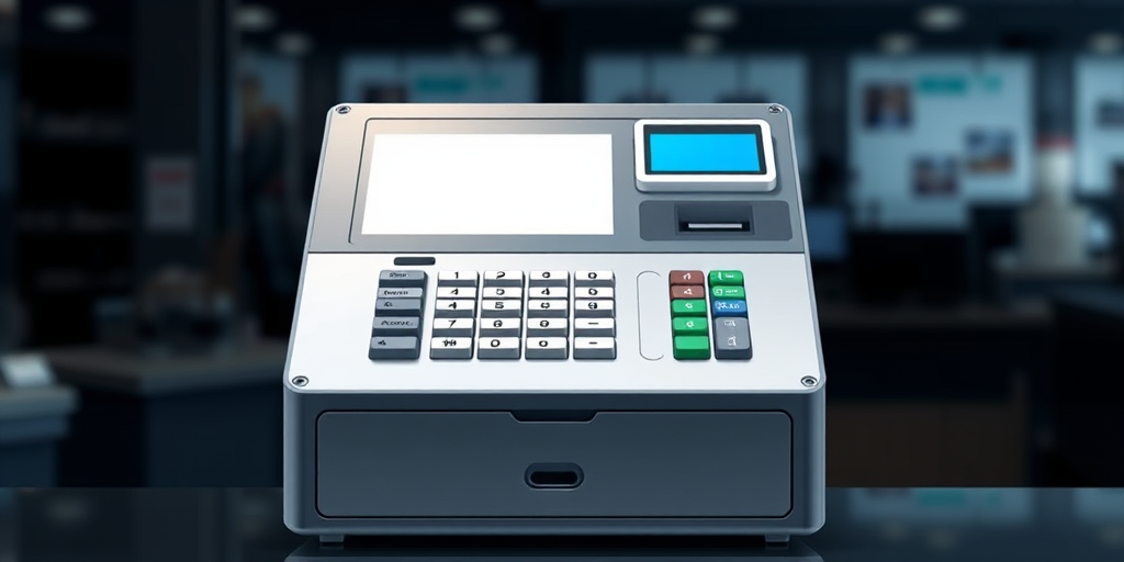 create a highly detailed vector illustration of a modern cash register with a sleek design, featuring a digital display and a scanner, front view, high resolution, using a Canon EOS R5 with a 24-70mm lens at f/4, ISO 100, 1/125s, soft lighting for enhanced clarity and depth