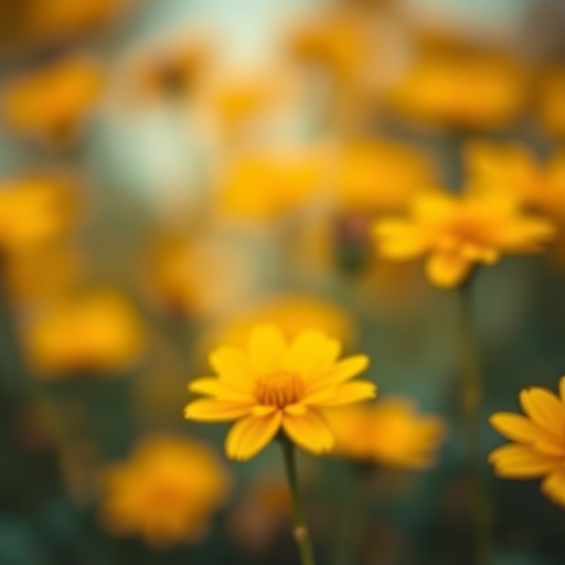 Create an image of a soft-focus floral background with vibrant yellow and orange bokeh effects, shot with a Canon EOS R5 at f/2.8, ISO 100, shutter speed 1/200s, using a 50mm lens from a close-up perspective to enhance the depth of field.