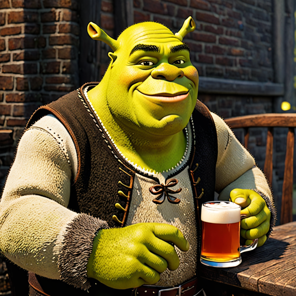 Shrek drinking beer