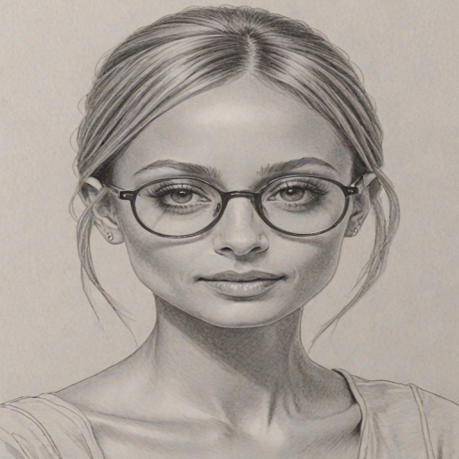 Fetching Nicole Richie, pencil sketch, portrait of Delightful woman 1962s in glasses, hair style beatnik, outline, clear lines, fine lines, 8k