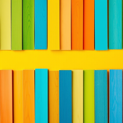 Create an image of nine colorful bookmarks arranged in three rows of three, with varying shades of green, yellow, orange, turquoise, and blue, captured with a DSLR camera at f/4, ISO 100, 50mm lens, in a top-down perspective to enhance clarity and vibrancy.