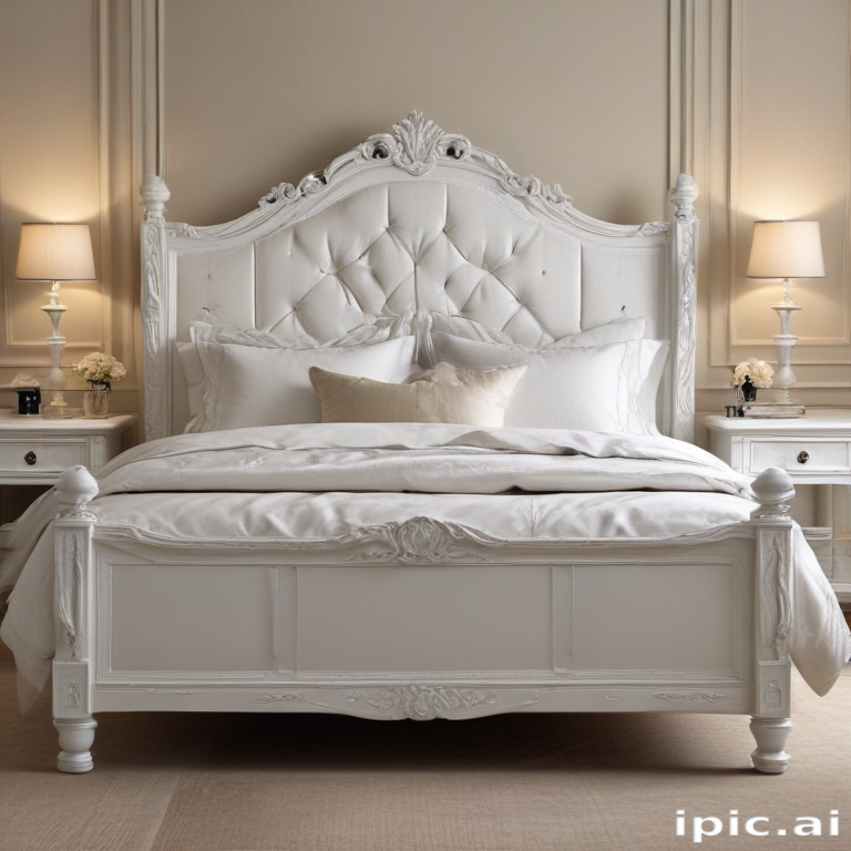 Elegant White Bedroom with Luxurious Bedding and Stylish Nightstands