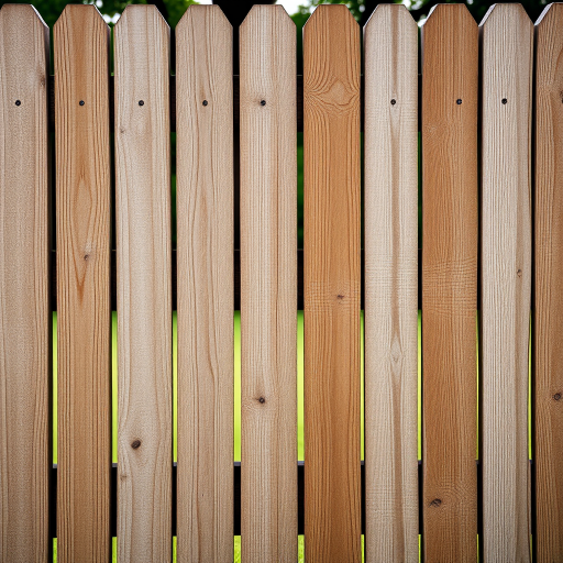 Create a high-resolution image of a wooden fence with 12 vertical planks, using a shallow depth of field, taken with a DSLR camera at f/2.8, ISO 100, and a 50mm lens, from a straight-on perspective to emphasize the texture and color of the wood.