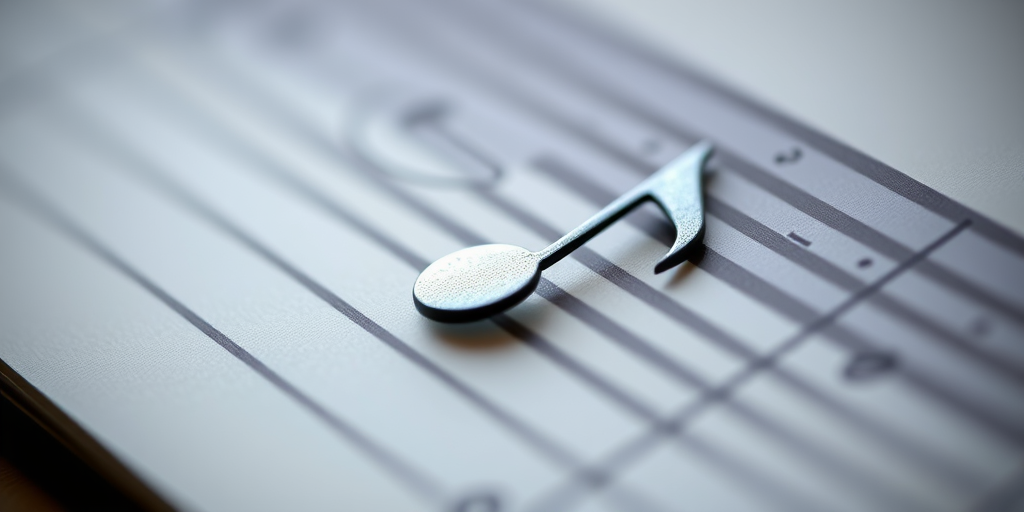Create a high-resolution image of a musical note, using a DSLR camera, f/2.8 aperture, ISO 100, 50mm lens, with a shallow depth of field and natural lighting.