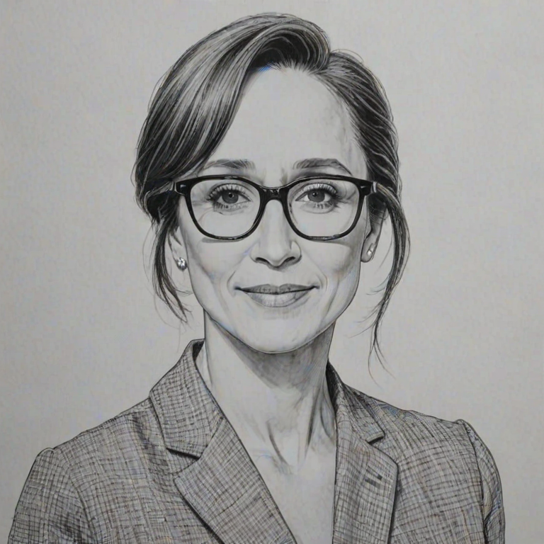 Beauteous Laurie Metcalf, pencil sketch, portrait of Ravishing woman 1965s in glasses, hair style beatnik, outline, clear lines, fine lines, 8k
