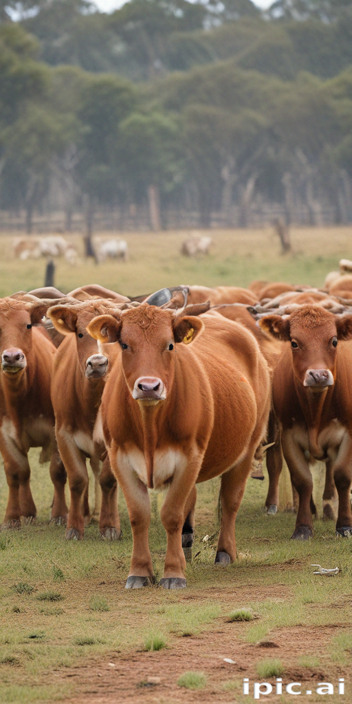 A Herd of Brown Cows Grazing in a Lush Green Pasture.