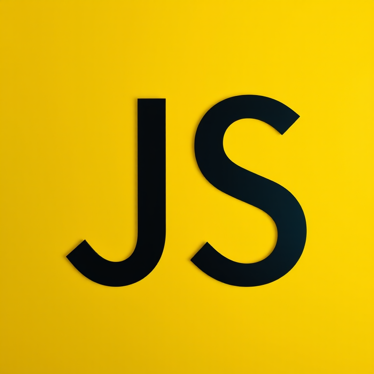 Create a minimalist design featuring a large, bold "JS" in black on a vibrant yellow background, shot with a DSLR camera at f/2.8, ISO 100, 50mm lens, top-down view, in flat lay style.