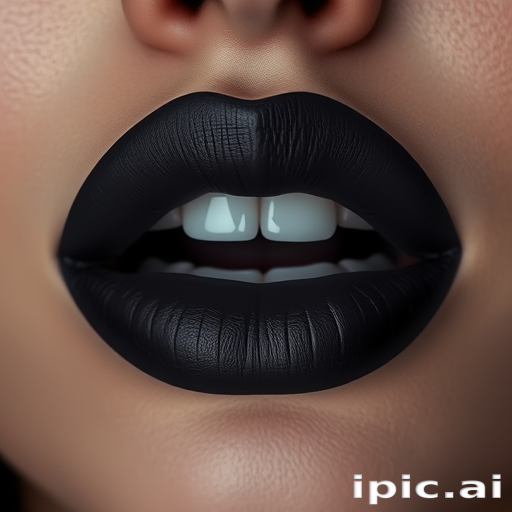 Striking visual of matte charcoal lips with a smoky finish, emphasizing bold contrast and edgy appeal in monochromatic tones