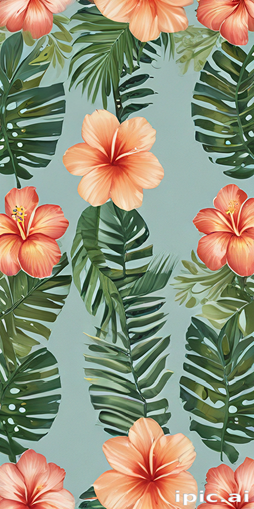 Vibrant Tropical Floral Pattern Featuring Hibiscus Flowers and Lush ...