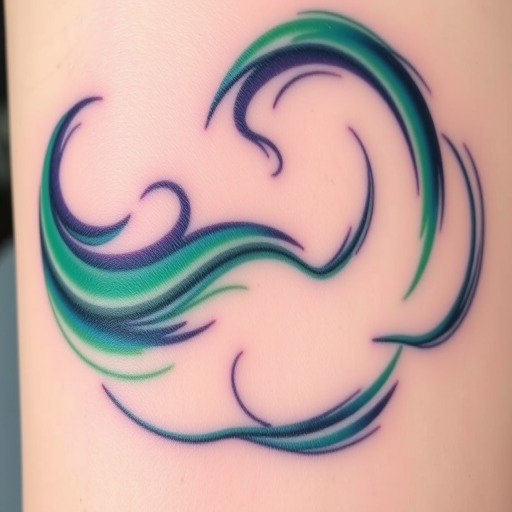 Ethereal "Northern Lights" tattoo captures the mesmerizing beauty of the aurora borealis. Swirling ribbons of green, blue, and purple dance across the skin, creating a sense of movement and wonder. Subtle gradients and color blending techniques mimic the shifting hues