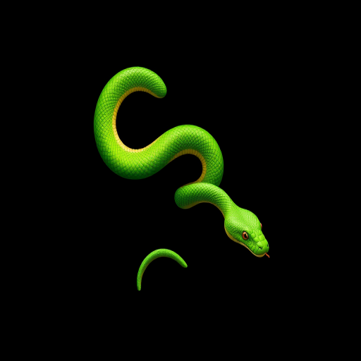Create a vector illustration of a stylized green snake shaped like the number two on a solid black background, using a Canon EOS R5 camera, 50mm lens, f/2.8 aperture, ISO 100, and soft diffused lighting to enhance color vibrancy and clarity.
