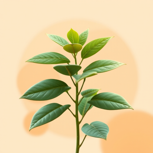 Create a high-resolution digital illustration of a stylized plant with abstract circular shapes in the background, using a soft color palette of warm earth tones, taken with a Canon EOS R5, 50mm lens, f/8 aperture, ISO 100, natural light, and a slight bokeh effect to enhance depth.