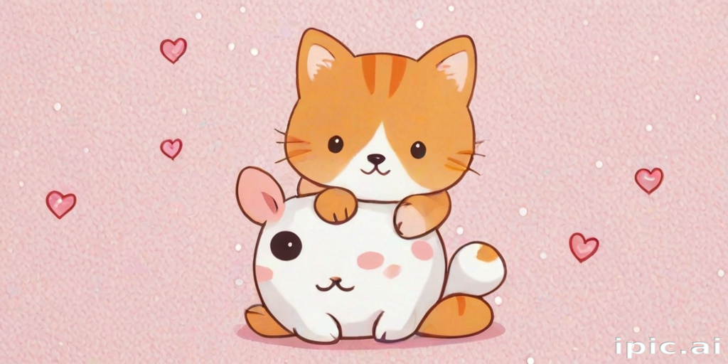 Adorable Cartoon Cat and Bunny Sharing a Sweet Friendly Moment Together