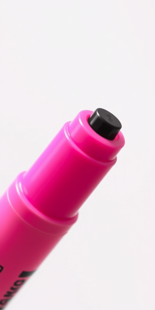 create a high-resolution digital illustration of a pink marker with a black cap, angled dynamically, using a Canon EOS R5, 50mm lens, f/1.8 aperture, ISO 100, natural lighting, soft focus background for depth.