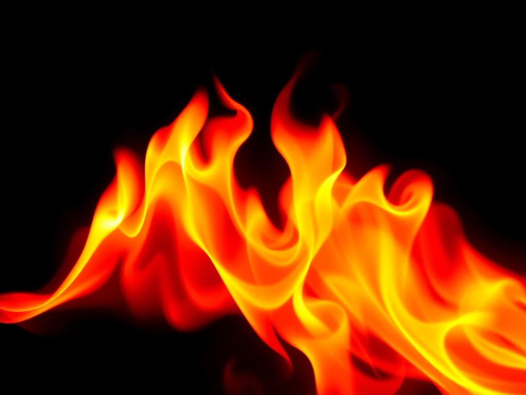 Create a vibrant and dynamic waveform image with fiery flames in shades of orange, red, and yellow against a deep black background, using a DSLR camera with a 50mm lens at f/1.8, ISO 100, shutter speed 1/500s, in high-resolution mode for sharpness and clarity.