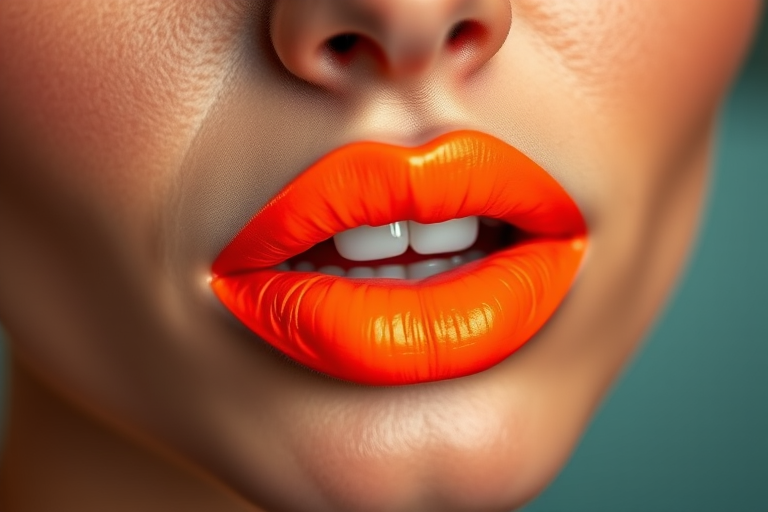Bold neon orange lips make a vibrant statement, featuring an ultra-matte finish that pops against any skin tone and radiates energy