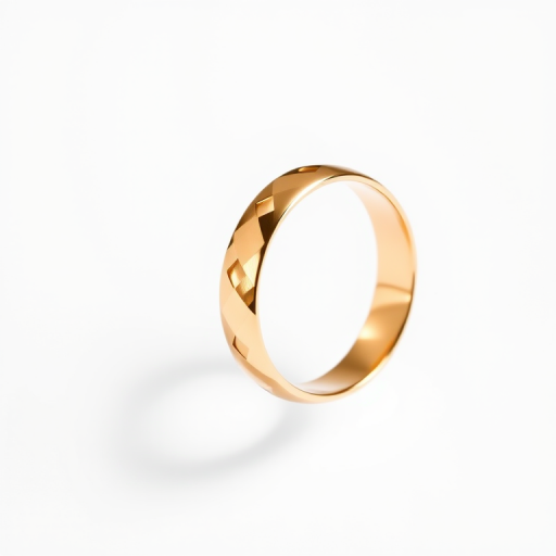 Create a high-resolution image of a golden wedding band floating in mid-air with a clean white background, using a professional DSLR camera with a 50mm lens, aperture set to f/2.8 for a shallow depth of field, ISO 100 for maximum clarity, and soft diffused lighting for an elegant effect.