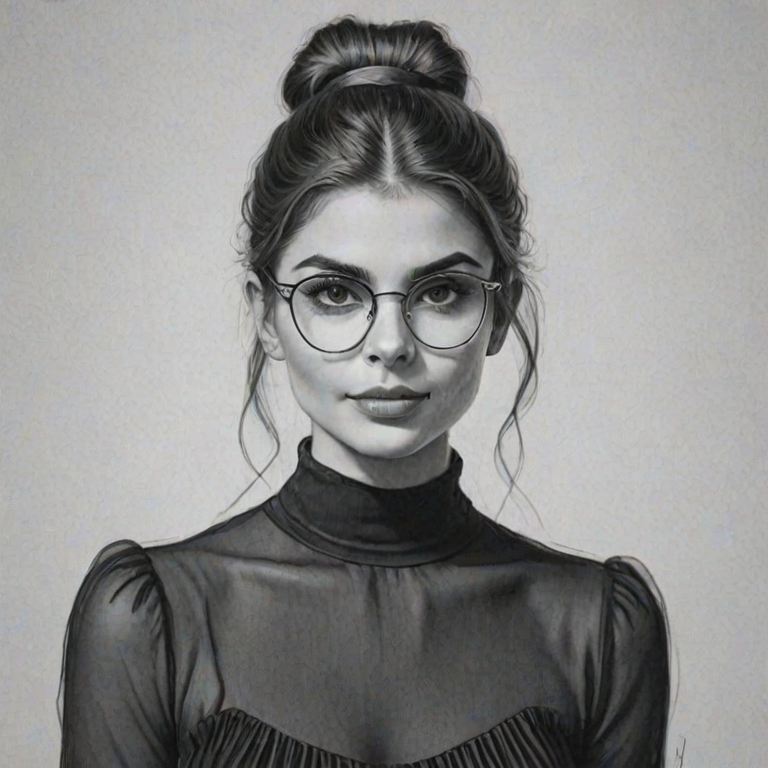 Beauteous Olivia Jade Giannulli, pencil sketch, portrait of Bewitching woman 1927s in glasses, hair style beatnik, outline, clear lines, fine lines, 8k