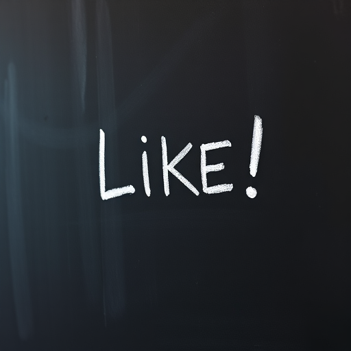 High-resolution image of a black chalkboard with the word LIKE! written in white chalk, shot with a DSLR camera at f/2.8 aperture, ISO 200, 50mm lens, in natural lighting with a slight angle for depth.