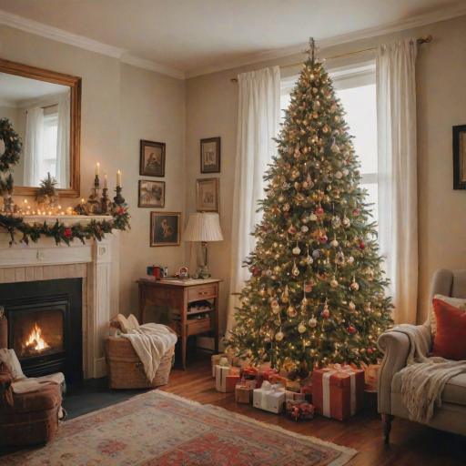 a vintage christmas tree in a cozy room