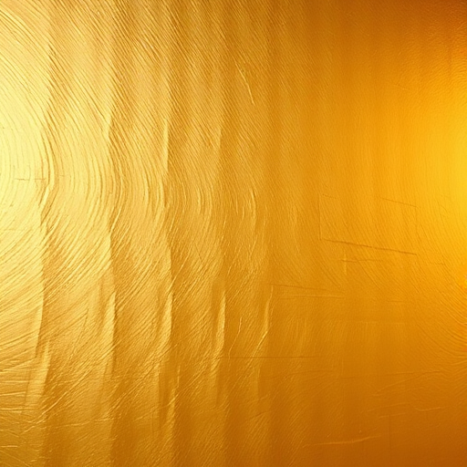 Create a high-resolution image of a textured gold wall, using a Canon EOS R5 with a 50mm f/1.8 lens, aperture set to f/8, shutter speed 1/125, ISO 100, natural lighting from the left, capturing fine details and depth.