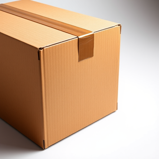 A detailed illustration of a brown cardboard box with a transparent tape seal on one side, captured with a DSLR camera at f/8 aperture, 50mm lens, ISO 100, under soft lighting in a studio setup.