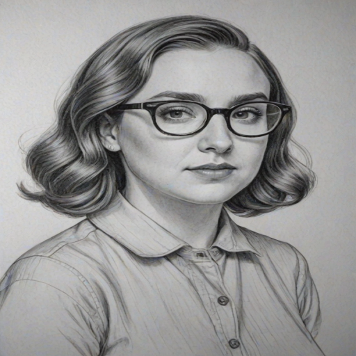 Sublime Lena Dunham, pencil sketch, portrait of Gorgeous woman 1939s in glasses, hair style beatnik, outline, clear lines, fine lines, 8k