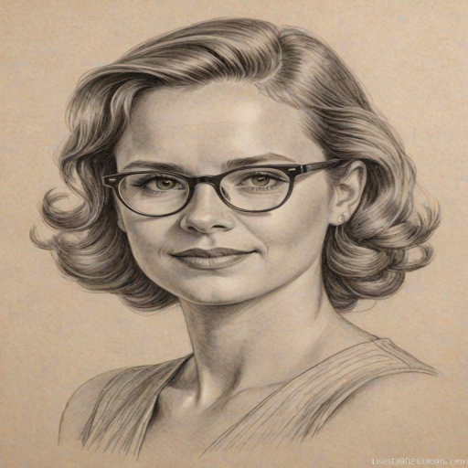 Comely Andrea Barber, pencil sketch, portrait of Pleasing woman 1937s in glasses, hair style beatnik, outline, clear lines, fine lines, 8k