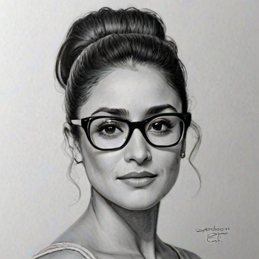 Superb Emmanuelle Chriqui, pencil sketch, portrait of Ravishing woman 1950s in glasses, hair style beatnik, outline, clear lines, fine lines, 8k