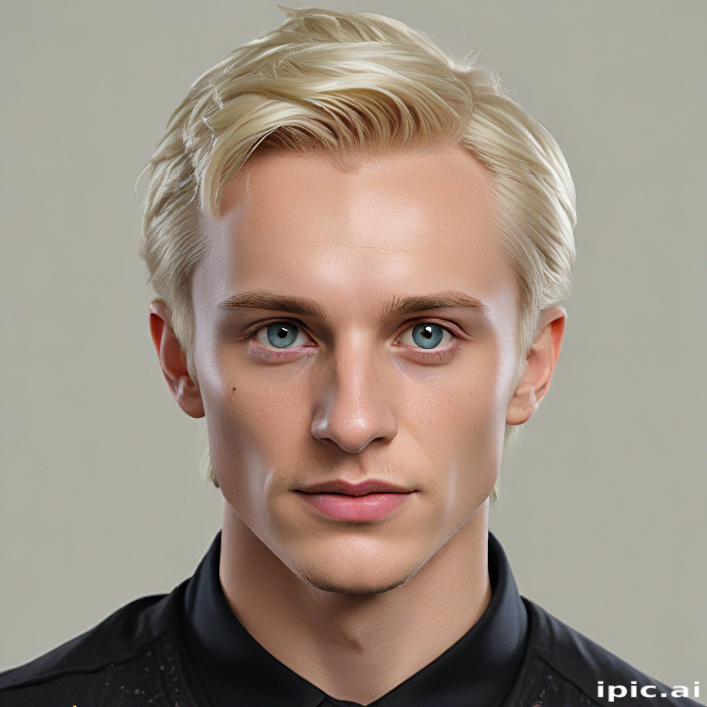 A Portrait of a Young Man with Light Blonde Hair and Striking Blue Eyes