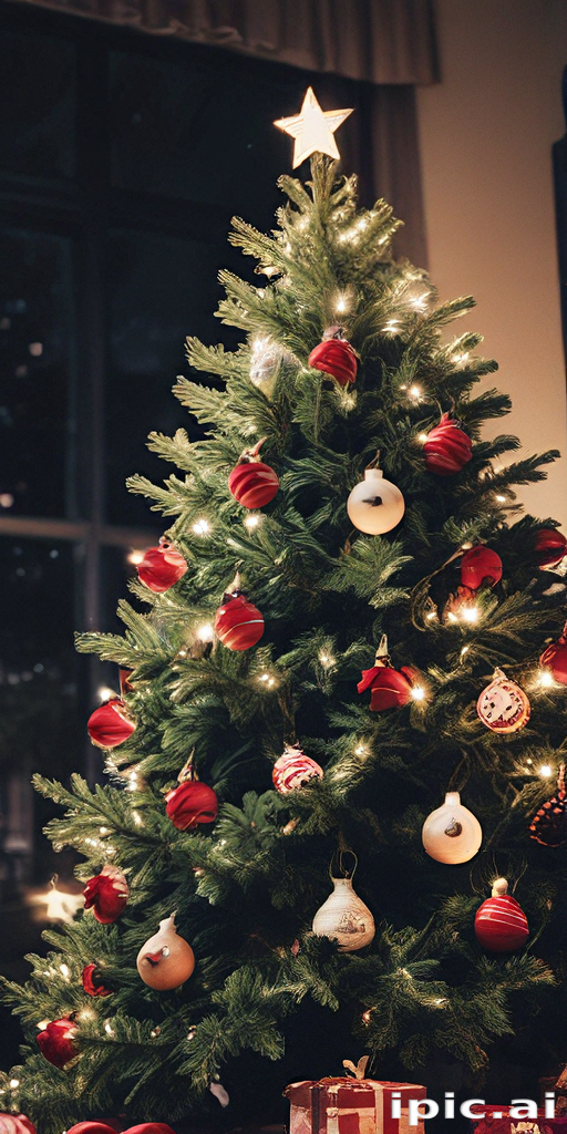 Festively Decorated Christmas Tree with Lights and Ornaments in Cozy Home