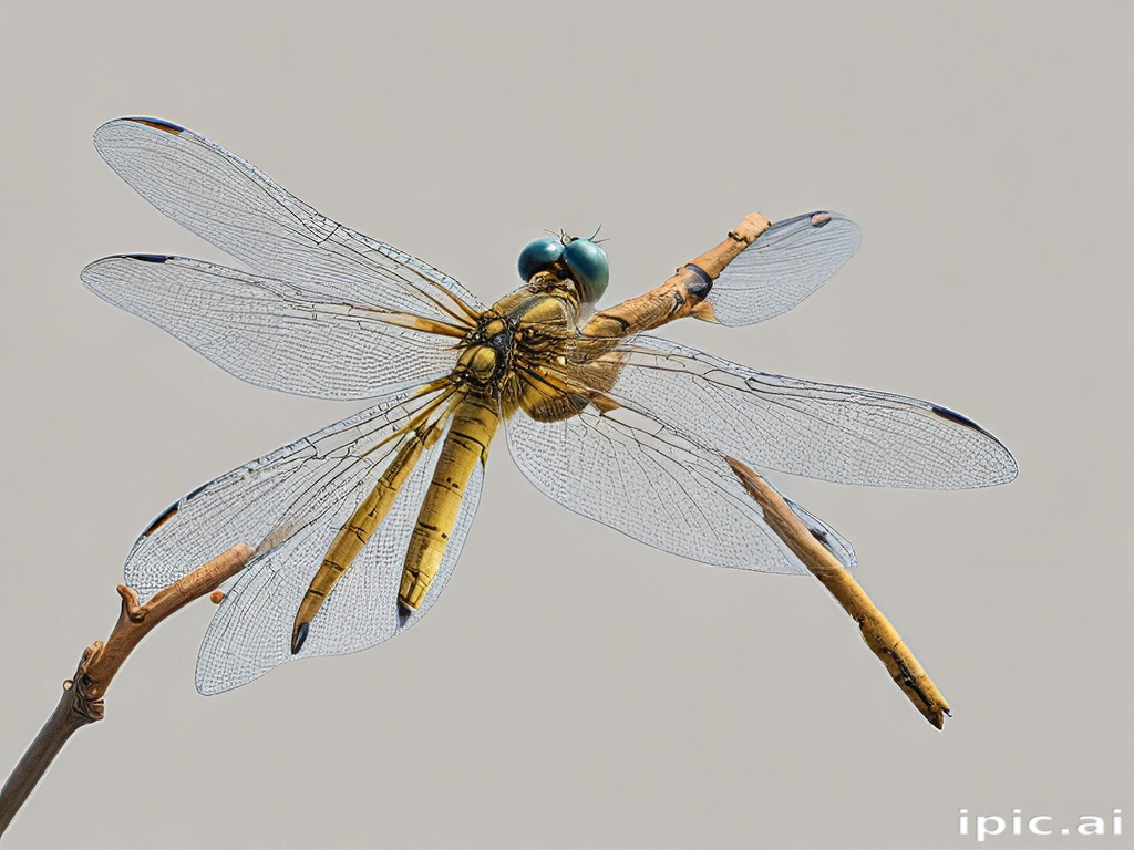 Close-Up View of a Dragonfly Perched on a Thin Branch