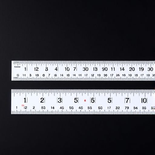 A clean and sleek image of a white ruler on a black background, taken with a DSLR camera, 50mm lens, f/2.8 aperture, ISO 100, using a top-down view to emphasize details and enhance contrast.