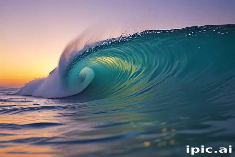 Majestic Ocean Wave Captured at Sunset with Vibrant Blue Tones