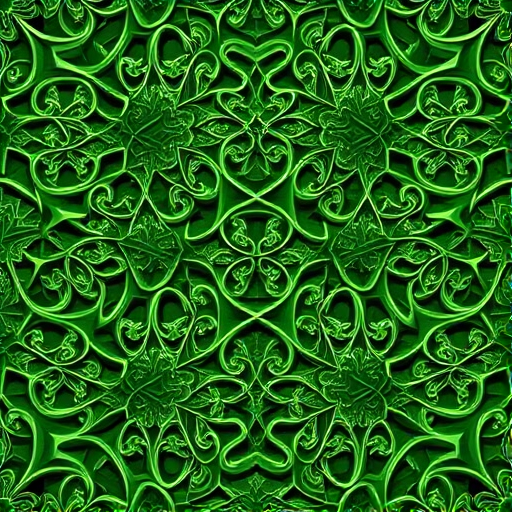 Create a high-resolution image of intricate green patterns with interwoven designs and lace-like textures, captured using a DSLR camera, 50mm lens, aperture f/2.8, ISO 100, shutter speed 1/125s, in natural daylight for enhanced clarity and detail.