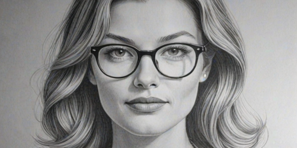 Wonderful Ivana Milicevic, pencil sketch, portrait of Delightful woman 1955s in glasses, hair style beatnik, outline, clear lines, fine lines, 8k