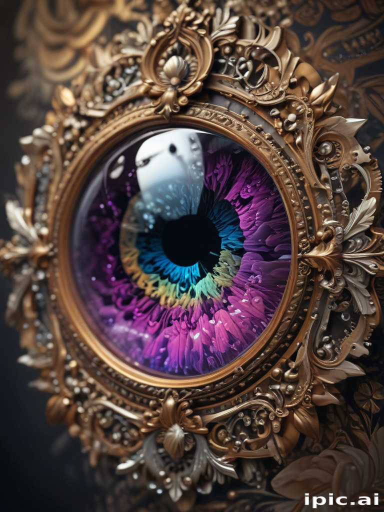 Intricate Ornate Mirror Framing a Vibrant, Colorful Eye Design